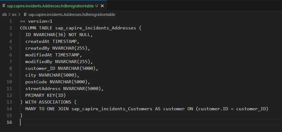 baseline hdbmigrationtable file